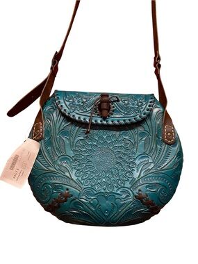 NWT Alejandro Yeo Teal Tooled Leather Crossbody Bag - Women